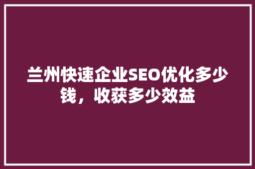 兰州快速企业SEO优化多少钱，收获多少效益