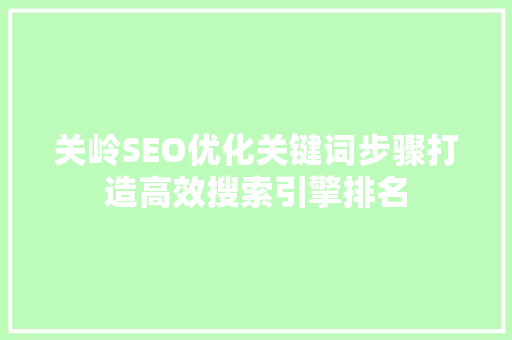 关岭SEO优化关键词步骤打造高效搜索引擎排名