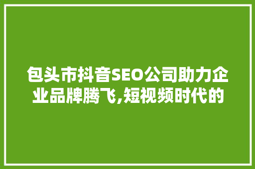 包头市抖音SEO公司助力企业品牌腾飞,短视频时代的营销方法