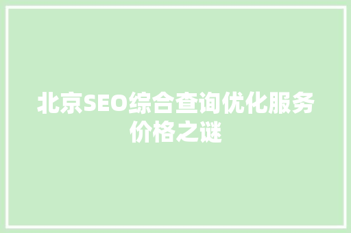 北京SEO综合查询优化服务价格之谜