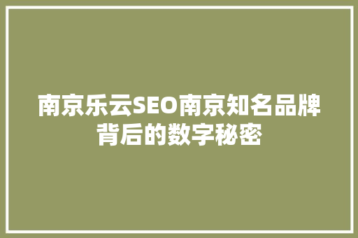 南京乐云SEO南京知名品牌背后的数字秘密  第1张