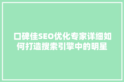 口碑佳SEO优化专家详细如何打造搜索引擎中的明星