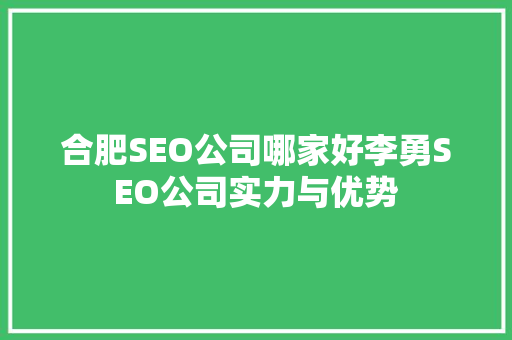 合肥SEO公司哪家好李勇SEO公司实力与优势
