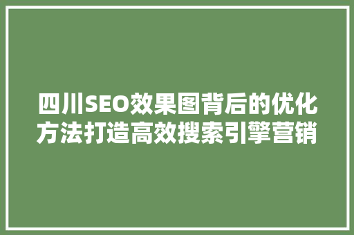 四川SEO效果图背后的优化方法打造高效搜索引擎营销步骤