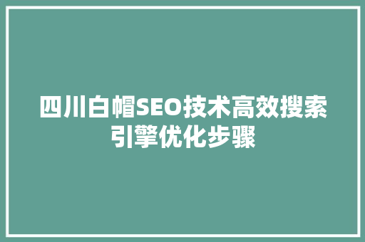 四川白帽SEO技术高效搜索引擎优化步骤