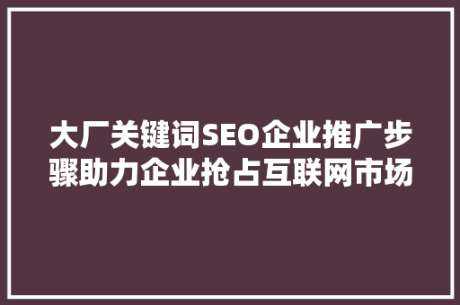 大厂关键词SEO企业推广步骤助力企业抢占互联网市场制高点