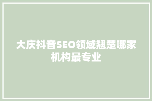 大庆抖音SEO领域翘楚哪家机构最专业