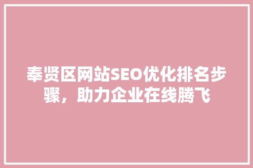 奉贤区网站SEO优化排名步骤，助力企业在线腾飞