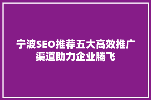 宁波SEO推荐五大高效推广渠道助力企业腾飞
