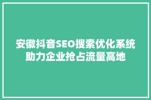 安徽抖音SEO搜索优化系统助力企业抢占流量高地