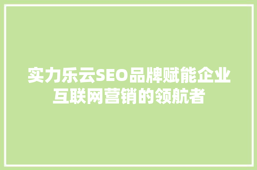 实力乐云SEO品牌赋能企业互联网营销的领航者
