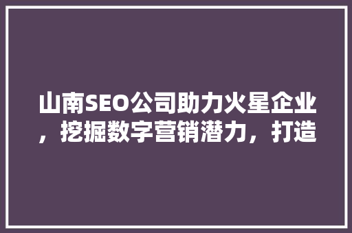 山南SEO公司助力火星企业，挖掘数字营销潜力，打造品牌新高度