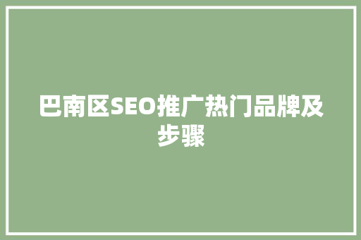 巴南区SEO推广热门品牌及步骤