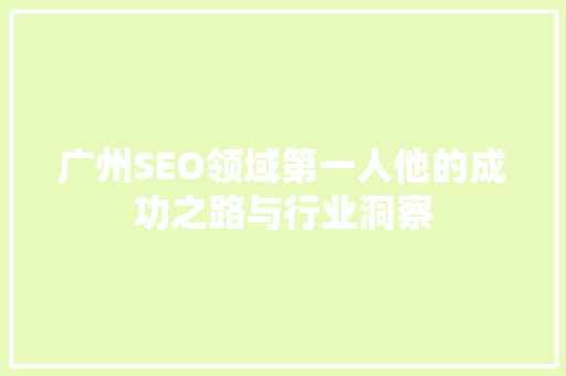 广州SEO领域第一人他的成功之路与行业洞察
