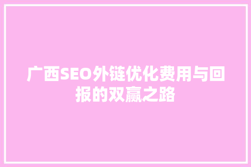 广西SEO外链优化费用与回报的双赢之路