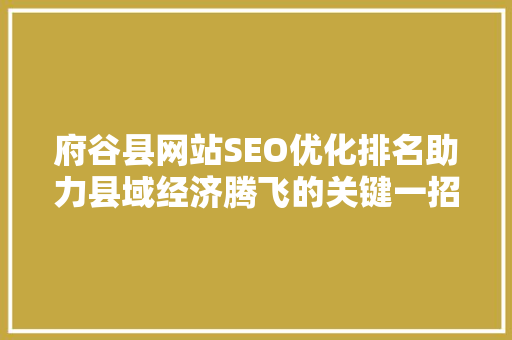 府谷县网站SEO优化排名助力县域经济腾飞的关键一招