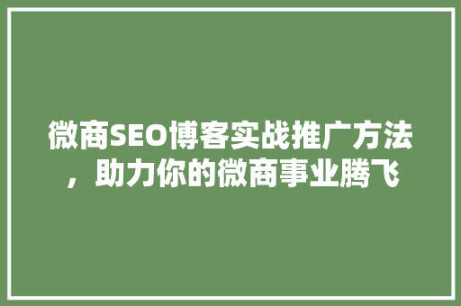 微商SEO博客实战推广方法，助力你的微商事业腾飞