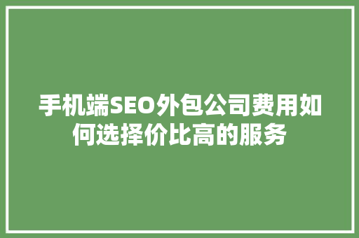 手机端SEO外包公司费用如何选择价比高的服务