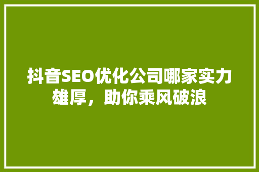抖音SEO优化公司哪家实力雄厚，助你乘风破浪