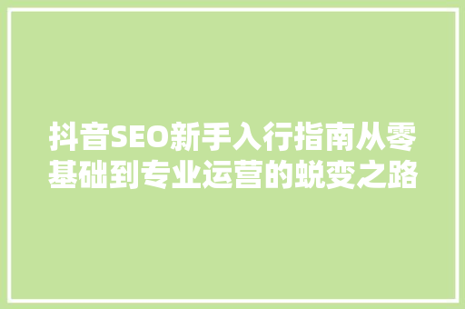 抖音SEO新手入行指南从零基础到专业运营的蜕变之路