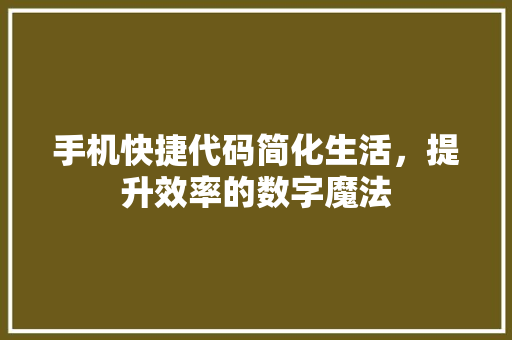 手机快捷代码简化生活，提升效率的数字魔法