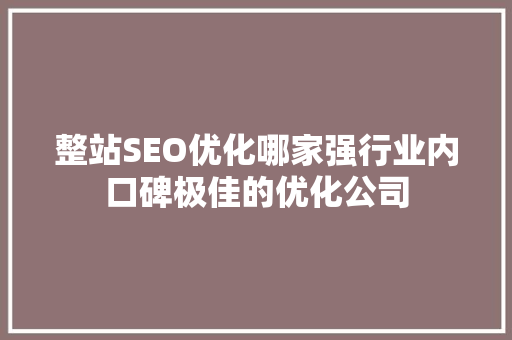 整站SEO优化哪家强行业内口碑极佳的优化公司
