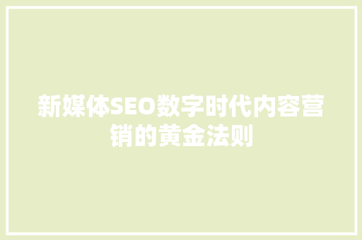 新媒体SEO数字时代内容营销的黄金法则