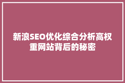 新浪SEO优化综合分析高权重网站背后的秘密