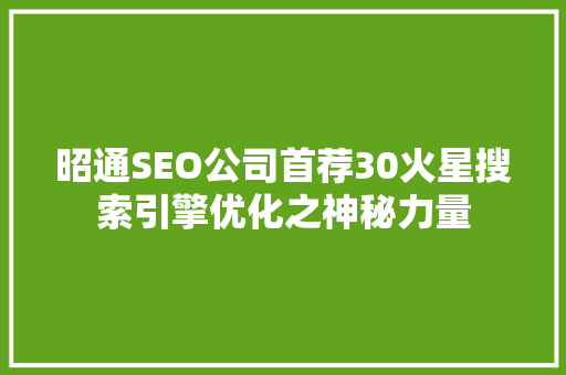 昭通SEO公司首荐30火星搜索引擎优化之神秘力量