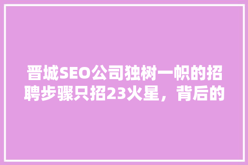 晋城SEO公司独树一帜的招聘步骤只招23火星，背后的逻辑与启示