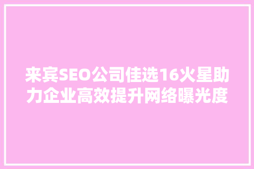 来宾SEO公司佳选16火星助力企业高效提升网络曝光度