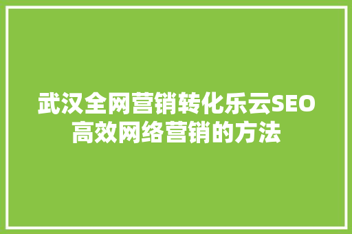 武汉全网营销转化乐云SEO高效网络营销的方法