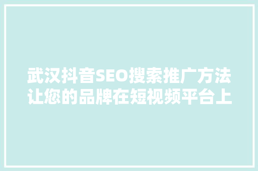 武汉抖音SEO搜索推广方法让您的品牌在短视频平台上脱颖而出