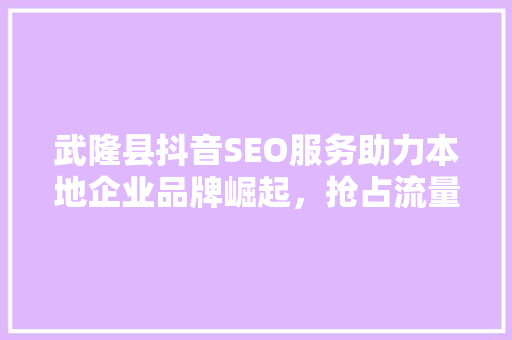 武隆县抖音SEO服务助力本地企业品牌崛起，抢占流量高地  第1张