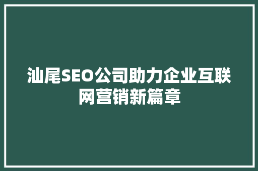 汕尾SEO公司助力企业互联网营销新篇章