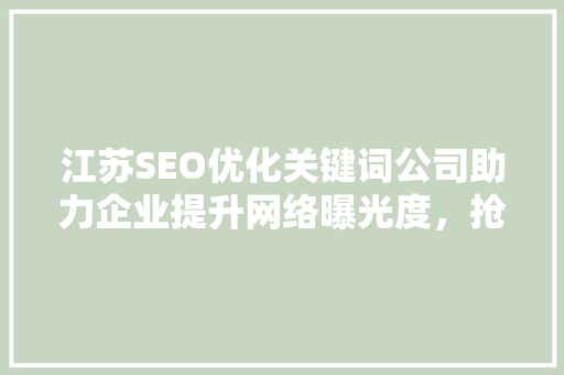 江苏SEO优化关键词公司助力企业提升网络曝光度，抢占市场先机