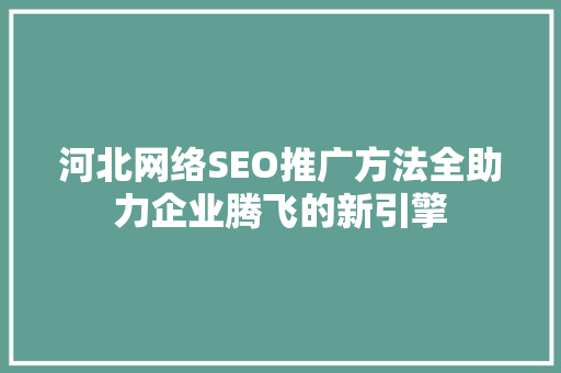 河北网络SEO推广方法全助力企业腾飞的新引擎