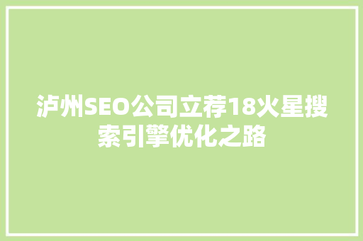 泸州SEO公司立荐18火星搜索引擎优化之路