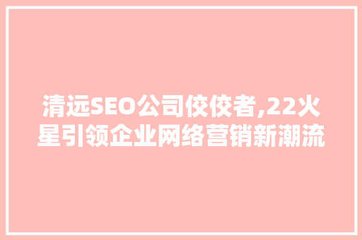 清远SEO公司佼佼者,22火星引领企业网络营销新潮流