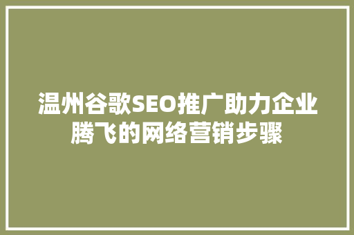 温州谷歌SEO推广助力企业腾飞的网络营销步骤