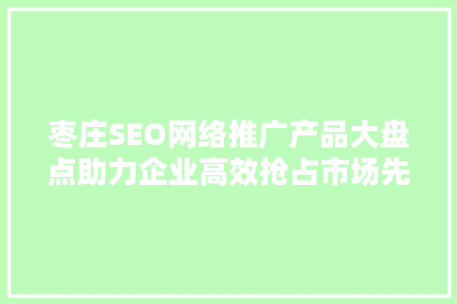 枣庄SEO网络推广产品大盘点助力企业高效抢占市场先机