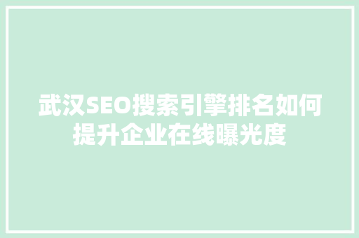 武汉SEO搜索引擎排名如何提升企业在线曝光度