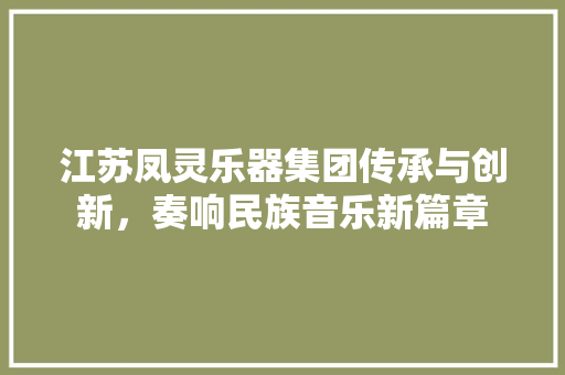 江苏凤灵乐器集团传承与创新，奏响民族音乐新篇章