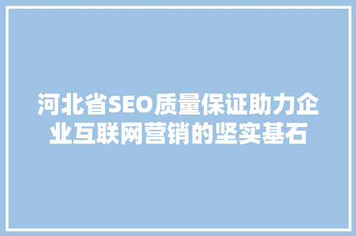 河北省SEO质量保证助力企业互联网营销的坚实基石