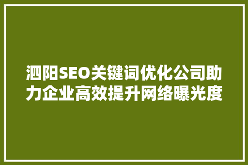 泗阳SEO关键词优化公司助力企业高效提升网络曝光度