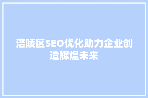 涪陵区SEO优化助力企业创造辉煌未来