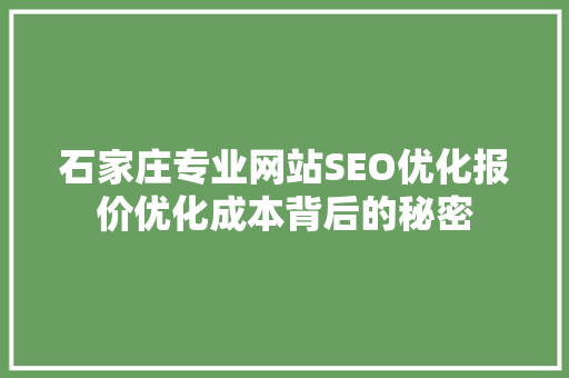 石家庄专业网站SEO优化报价优化成本背后的秘密