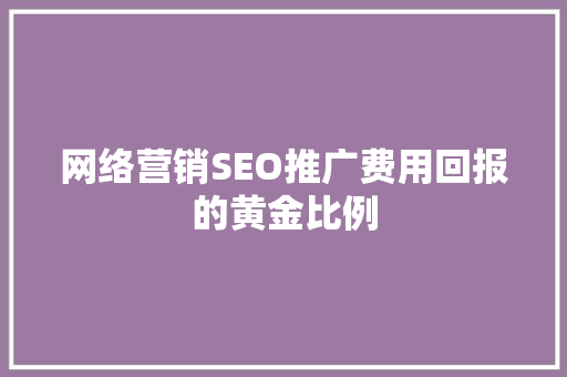 网络营销SEO推广费用回报的黄金比例