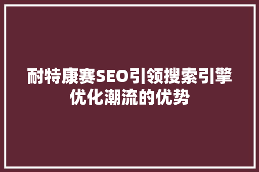 耐特康赛SEO引领搜索引擎优化潮流的优势