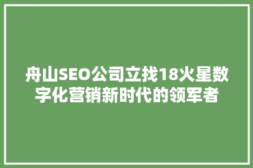 舟山SEO公司立找18火星数字化营销新时代的领军者